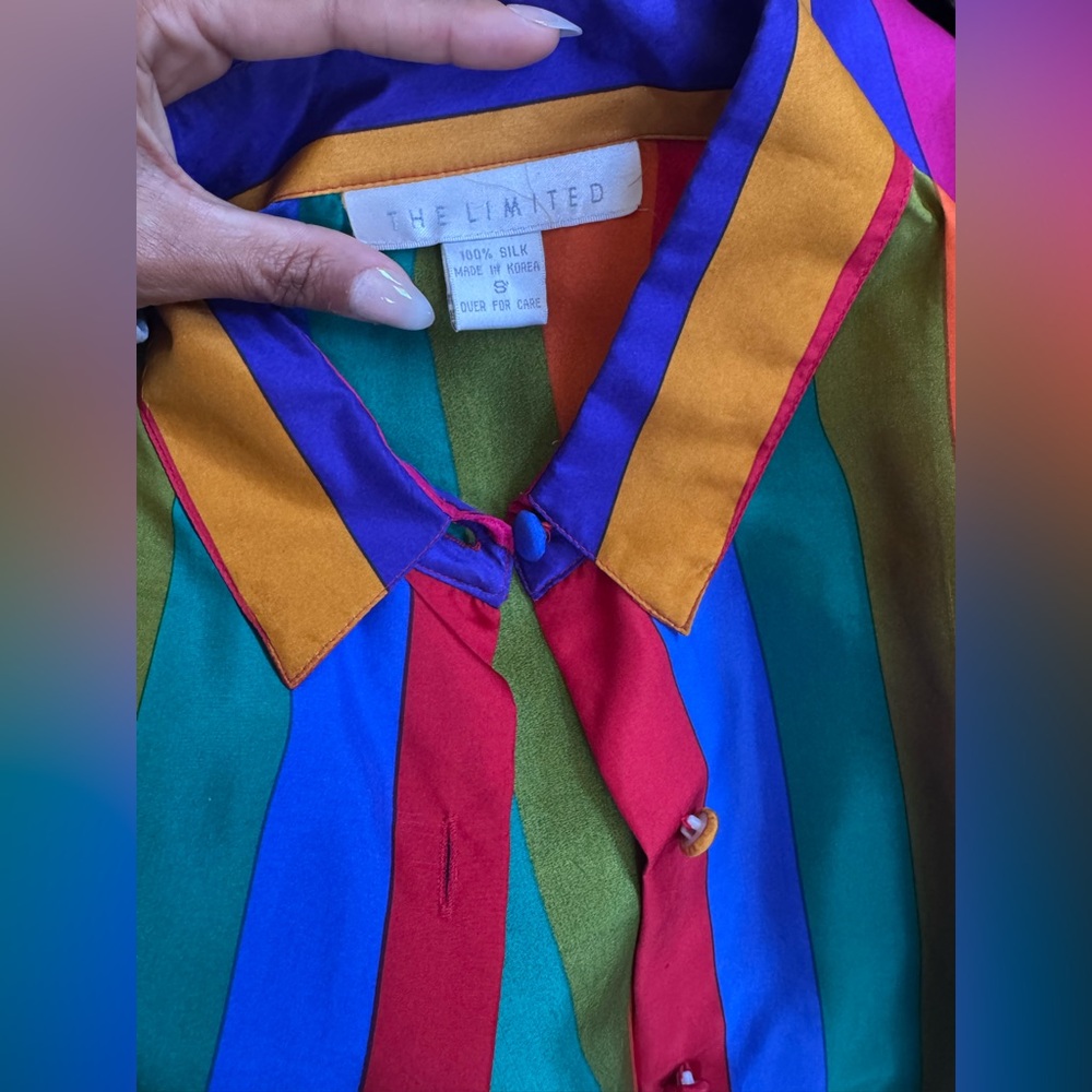 Vintage The Limited 100% Silk Blouse – Rainbow Stripes - Picture 14 of 14